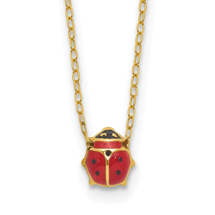 14k Polished Red and Black Enameled Ladybug 17 inch Necklace Plus 1 inch Extender