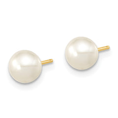 14k 6-7mm White Round Freshwater Cultured Pearl 7.25 inch with 1 Extender Bracelet/18 inch with 2 inch Extender Necklace/Button Earrings Set
