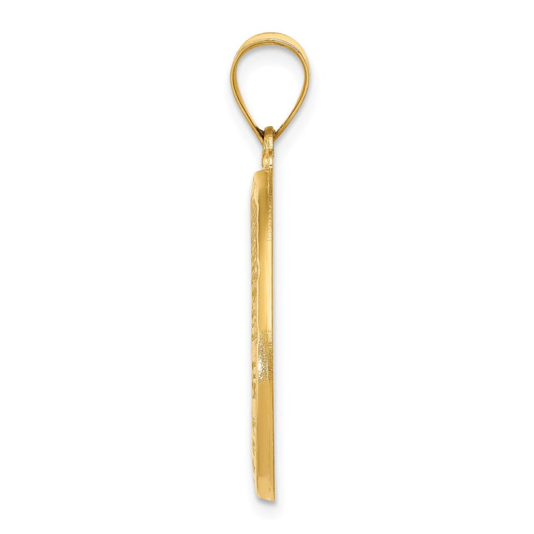 14k Polished and Satin Hollow St. Christopher Medal Oval Pendant