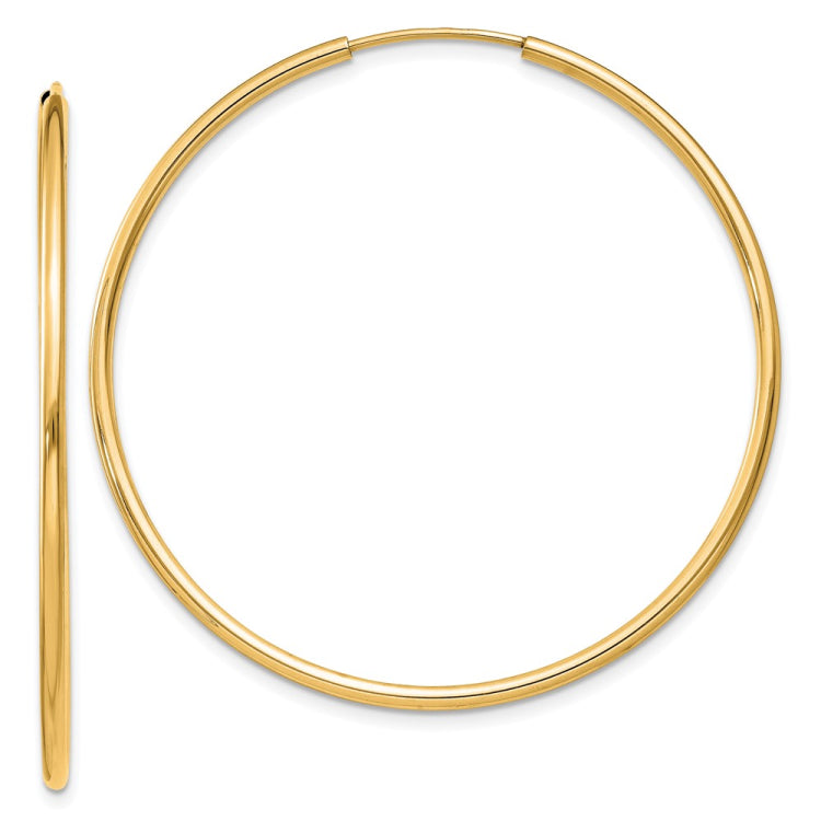 14k 1.5x40mm Polished Round Endless Tube Hoop Earrings
