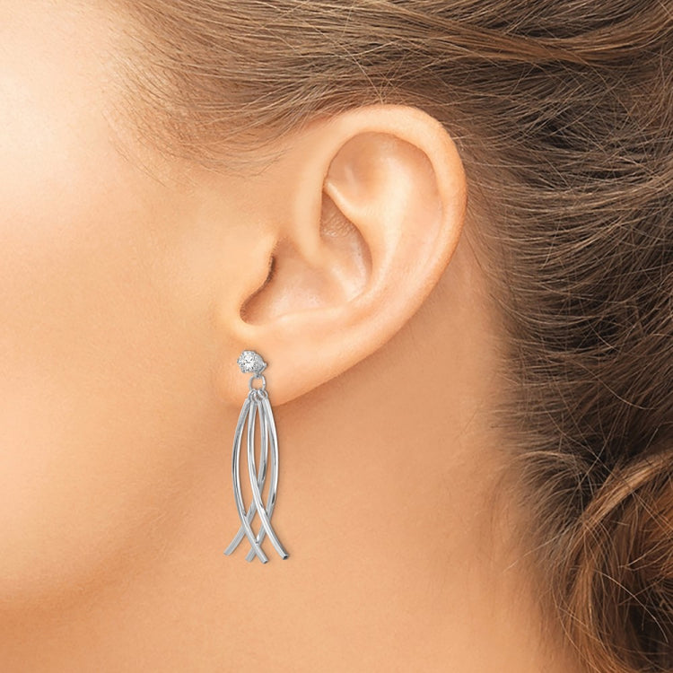 14k White Gold Curved Dangle Jackets with 4mm CZ Stud Earrings