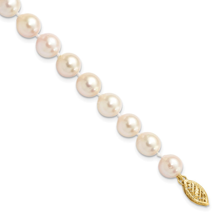 14k 7-8mm White Round Akoya Saltwater Cultured Pearl 7 inch Bracelet