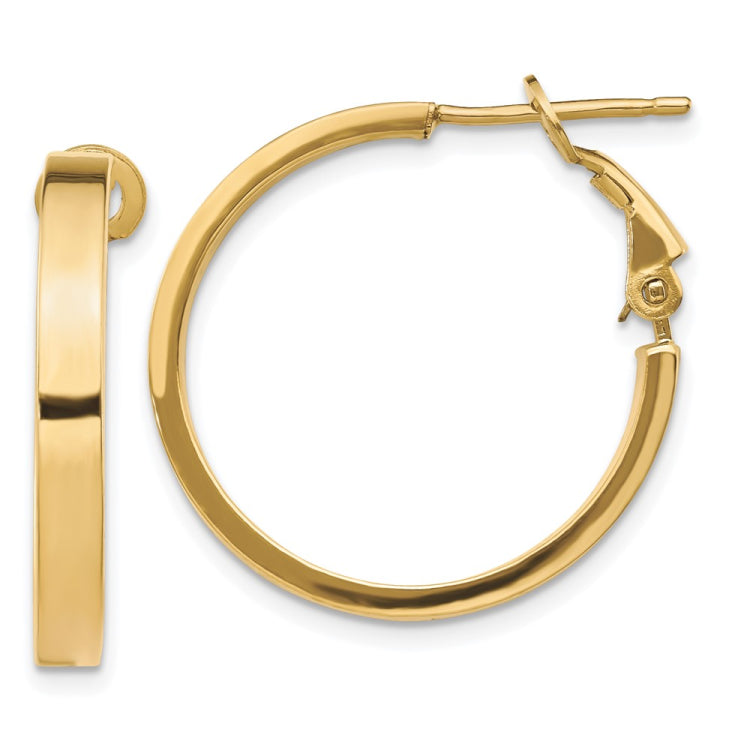 14k 3x25mm Polished Square Tube Omega Back Round Hoop Earrings