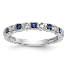 14k White Gold 1/10 carat Diamond and Blue Princess Sapphire Complete Band