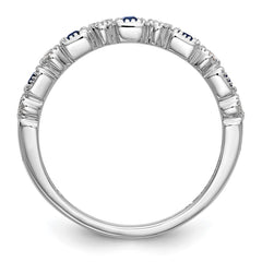 14k White Gold 1/10 carat Diamond and Blue Princess Sapphire Complete Band