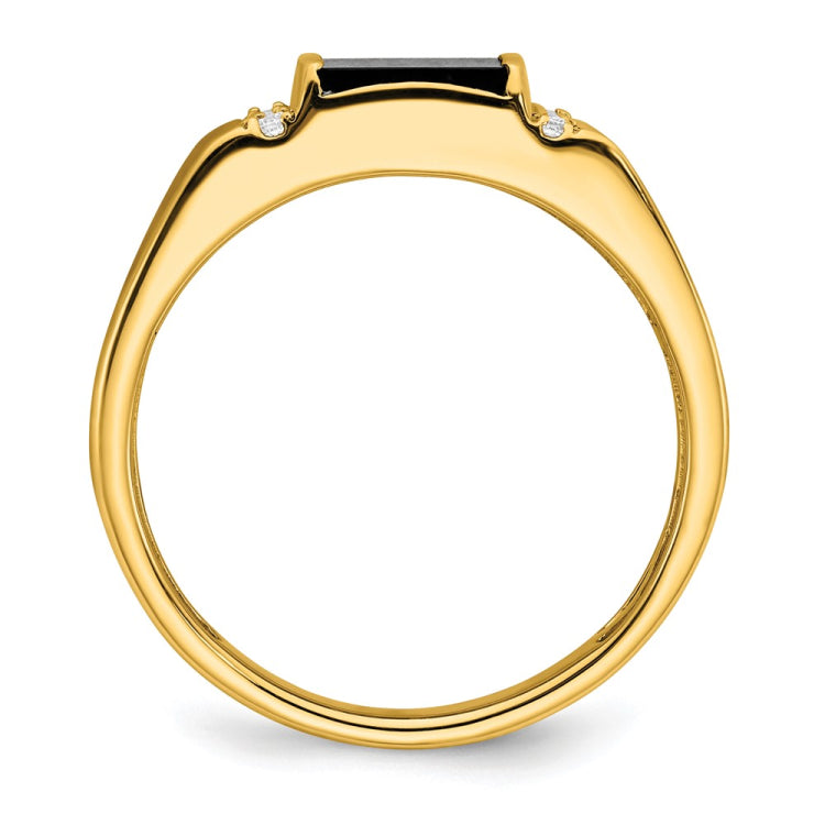 IB Goodman 14k 7mm Square Onyx and 1/8 carat Diamond Mens Ring