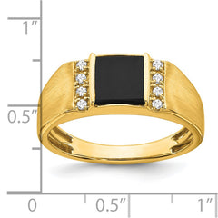 IB Goodman 14k 7mm Square Onyx and 1/8 carat Diamond Mens Ring