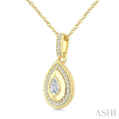 1/4 Ctw Open Window Pear and Round Cut Golden Glow Diamond Fashion Pendant With Chain in 14K Yellow Gold