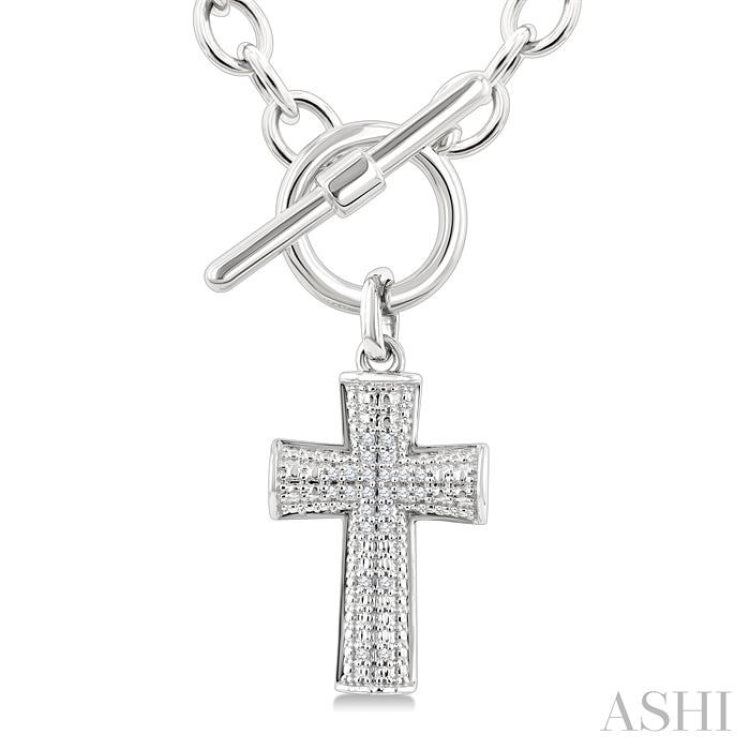 1/20 Ctw Cross Toggle Single Cut Diamond Fashion Necklace in Sterling Silver