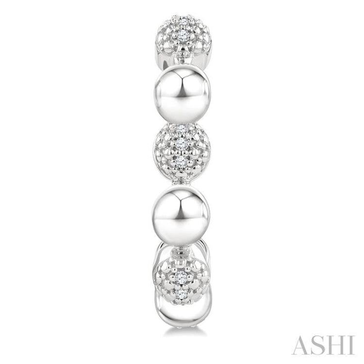 5 MM Bold Bead and 1/10 Ctw Round Cut Diamond Fashion Half Hoop Earrings in Sterling Silver