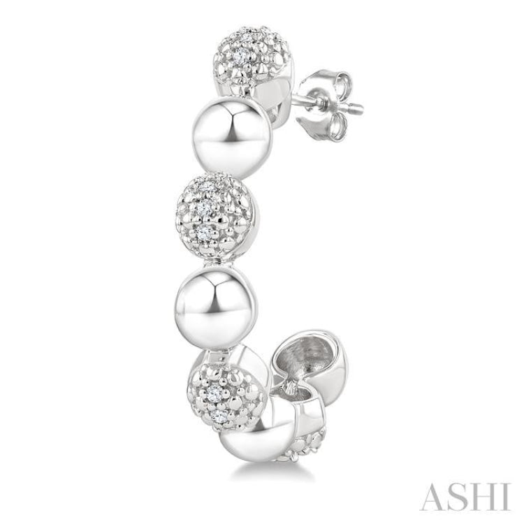 5 MM Bold Bead and 1/10 Ctw Round Cut Diamond Fashion Half Hoop Earrings in Sterling Silver