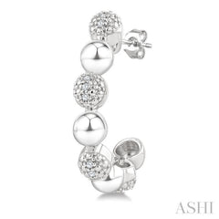 5 MM Bold Bead and 1/10 Ctw Round Cut Diamond Fashion Half Hoop Earrings in Sterling Silver
