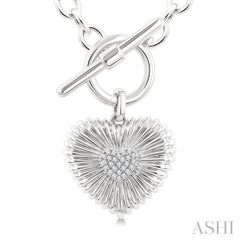 1/10 Ctw Heart Fluted Toggle Single Cut Diamond Fashion Necklace in Sterling Silver