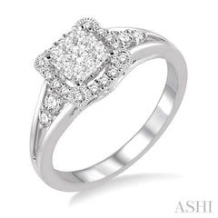 1/2 ctw Square Shape Round Cut Diamond Lovebright Ring in 14K White Gold