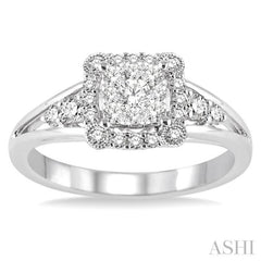 1/2 ctw Square Shape Round Cut Diamond Lovebright Ring in 14K White Gold
