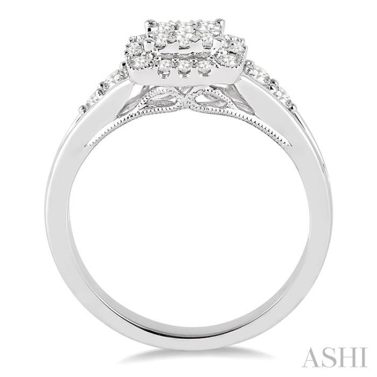 1/2 ctw Square Shape Round Cut Diamond Lovebright Ring in 14K White Gold