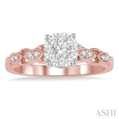 3/8 ctw Two-Tone Lattice Round Cut Diamond Lovebright Ring in 14K Rose and White Gold