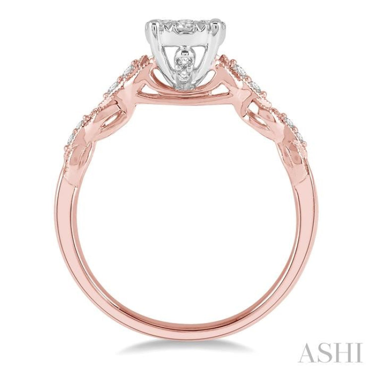 3/8 ctw Two-Tone Lattice Round Cut Diamond Lovebright Ring in 14K Rose and White Gold