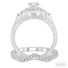7/8 ctw Diamond Wedding Set with 3/4 ctw Round Cut Engagement Ring and 1/5 ctw Wedding Band in 14K White Gold