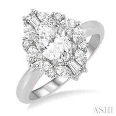 5/8 Ctw Marquise Shape Oval, Baguette and Round Cut Diamond Semi-Mount Engagement Ring in 14K White Gold