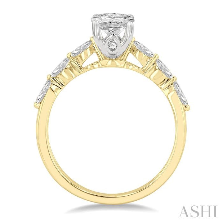 3/8 Ctw Oval Shape Marquise & Round Cut Diamond Semi-Mount Engagement Ring in 14K Yellow and White Gold