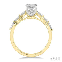 3/8 Ctw Oval Shape Marquise & Round Cut Diamond Semi-Mount Engagement Ring in 14K Yellow and White Gold