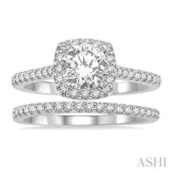 1/2 ctw Diamond Wedding Set With 3/8 ctw Round Cut Engagement Ring and 1/10 ctw Wedding Band in 14K White Gold