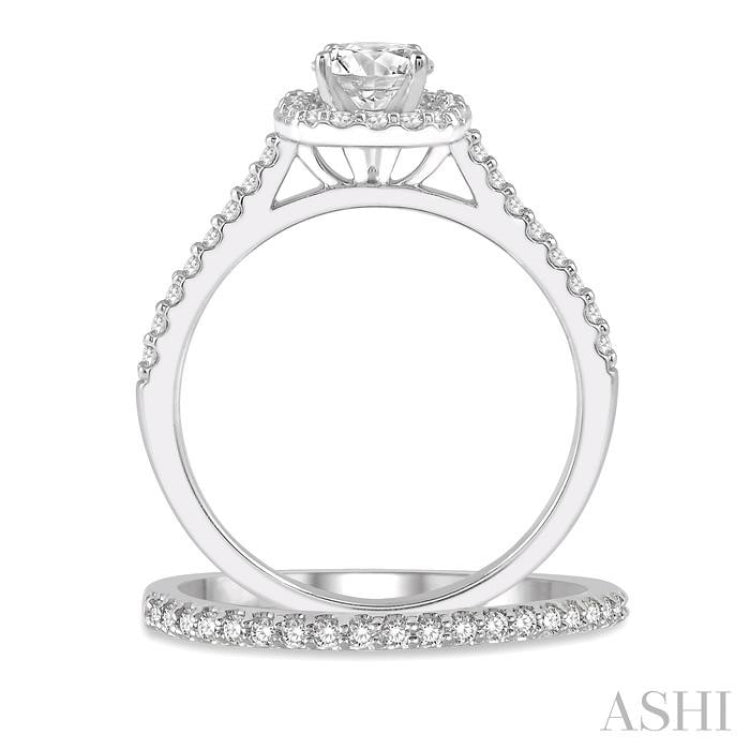 1/2 ctw Diamond Wedding Set With 3/8 ctw Round Cut Engagement Ring and 1/10 ctw Wedding Band in 14K White Gold