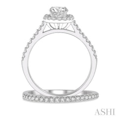 1/2 ctw Diamond Wedding Set With 3/8 ctw Round Cut Engagement Ring and 1/10 ctw Wedding Band in 14K White Gold