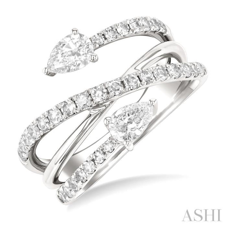 1.00 ctw East West Pear and Round Cut Diamond Split Open End Fashion Ring in 14K White Gold