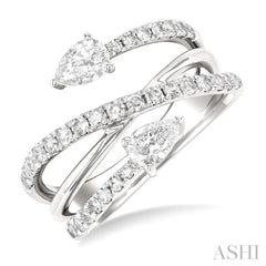 1.00 ctw East West Pear and Round Cut Diamond Split Open End Fashion Ring in 14K White Gold