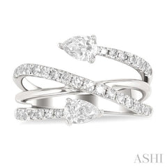 1.00 ctw East West Pear and Round Cut Diamond Split Open End Fashion Ring in 14K White Gold