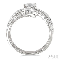 1.00 ctw East West Pear and Round Cut Diamond Split Open End Fashion Ring in 14K White Gold