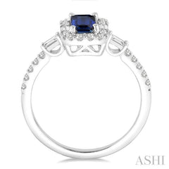 6x4 MM Octagon Cut Sapphire and 1/2 Ctw Round Cut Diamond Precious Ring in 14K White Gold