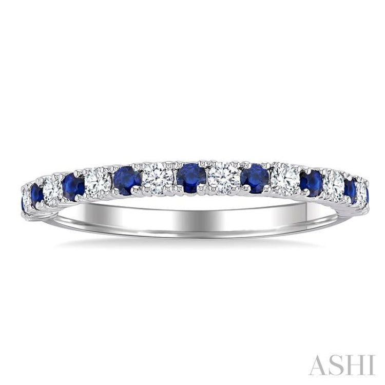 1.80 MM Round Shape Sapphire and 1/4 Ctw Round Cut Diamond Precious Stack Band in 10K White Gold