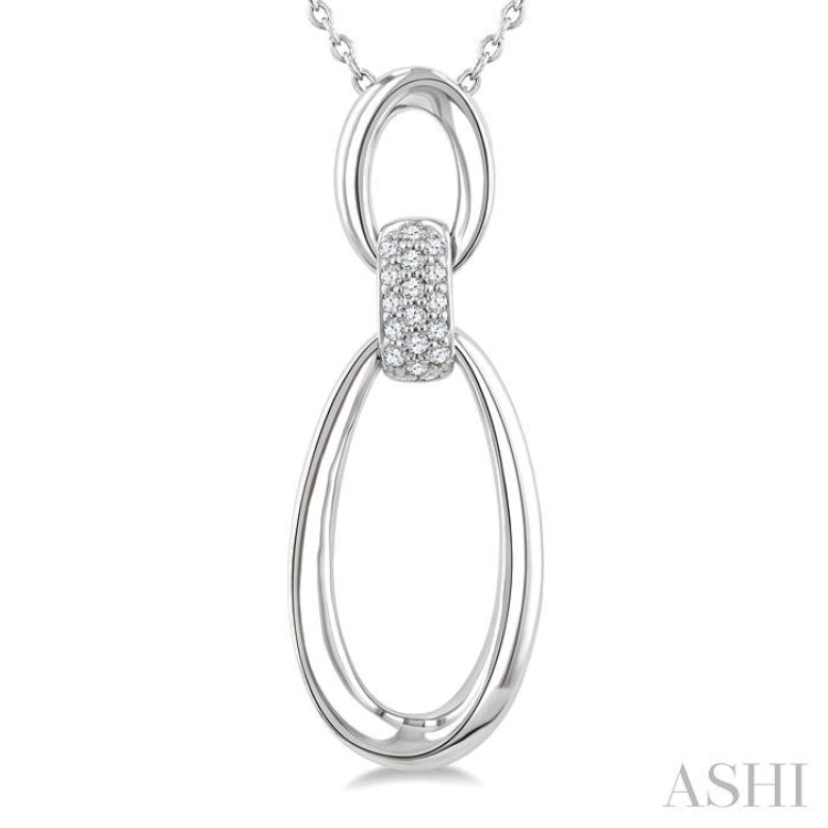 1/10 Ctw Open Window Oval Shape Link Single Cut Diamond Fashion Pendant With Chain in Sterling Silver