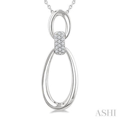 1/10 Ctw Open Window Oval Shape Link Single Cut Diamond Fashion Pendant With Chain in Sterling Silver