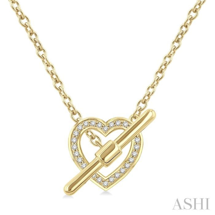 1/10 Ctw Heart Toggle Single Cut Diamond Petite Fashion Necklace in 10K Yellow Gold