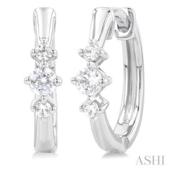 1/4 Ctw Three Stone Round Cut Diamond Hoop Earrings in 10K White Gold