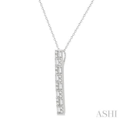 1/2 Ctw Basket Weave Baguette and Round Cut Diamond Pendant With Chain in 14K White Gold