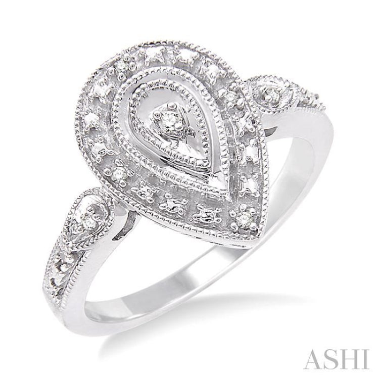 1/20 Ctw Pear Shape Round Cut Diamond Ring in Sterling Silver