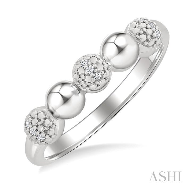 1/20 Ctw Bold Bead Design Single Cut Diamond Fashion Ring in Sterling Silver