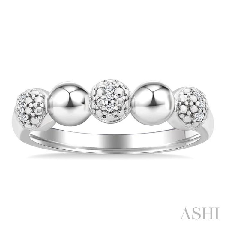 1/20 Ctw Bold Bead Design Single Cut Diamond Fashion Ring in Sterling Silver