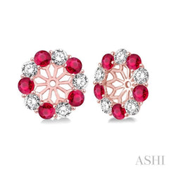2.3 MM Round Cut Ruby and 1/2 ctw Round Cut Diamond Precious Earrings Jacket in 14K Rose Gold