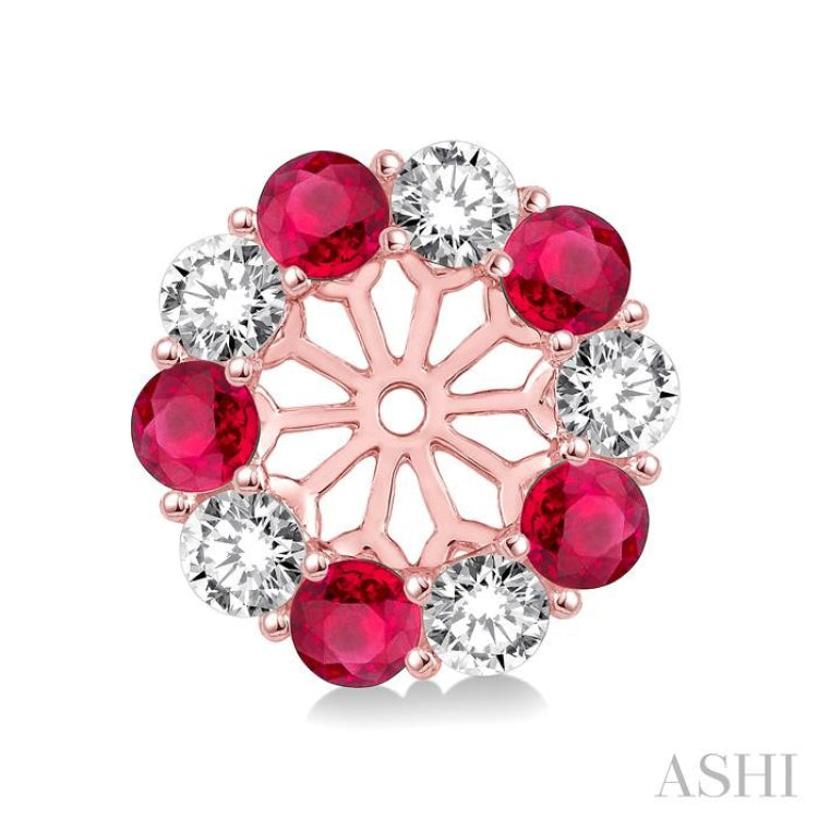 2.3 MM Round Cut Ruby and 1/2 ctw Round Cut Diamond Precious Earrings Jacket in 14K Rose Gold