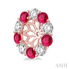 2.3 MM Round Cut Ruby and 1/2 ctw Round Cut Diamond Precious Earrings Jacket in 14K Rose Gold
