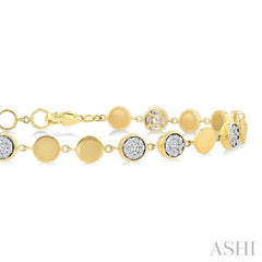 3/4 Ctw Lovebright Button Shaped Link Round Cut Diamond Bracelet in 14K Yellow and White Gold