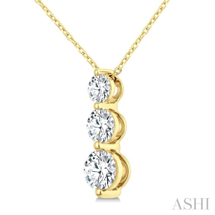 1 Ctw Round Cut Diamond Three-Stone Snowman Pendant With Chain in 14K Yellow Gold