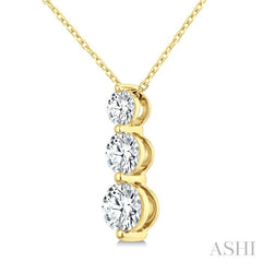 1 Ctw Round Cut Diamond Three-Stone Snowman Pendant With Chain in 14K Yellow Gold
