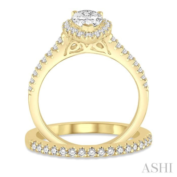 3/4 ctw Diamond Bridal Set with 5/8 ctw Pear Cut Engagement Ring and 1/6 ctw Wedding Band in 14K Yellow Gold